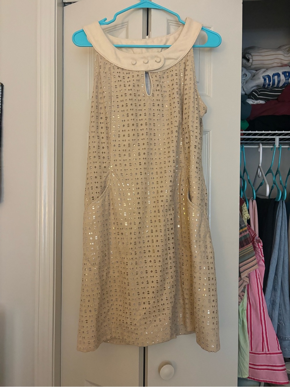 Alexia Admor Cream Sequin Eyelet Mini Dress